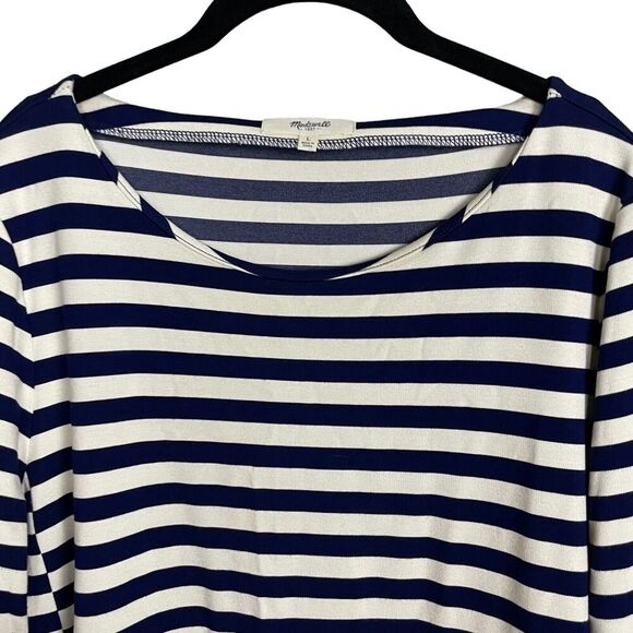 Madewell Stripe-Turn Peplum Top Size L – Navy White Knit Ponte Style 08831 - Picture 2 of 6